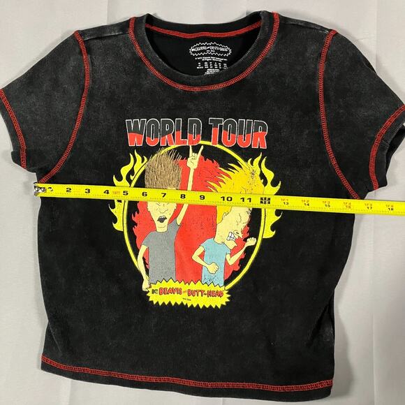 Beavis and Butt-Head World Tour Women’s Large Black Graphic T-Shirt Red Stitch - Picture 9 of 11